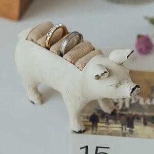 Antique White Pig Jewelry Holder Farmhouse Ring Dish Vintage Style Decor